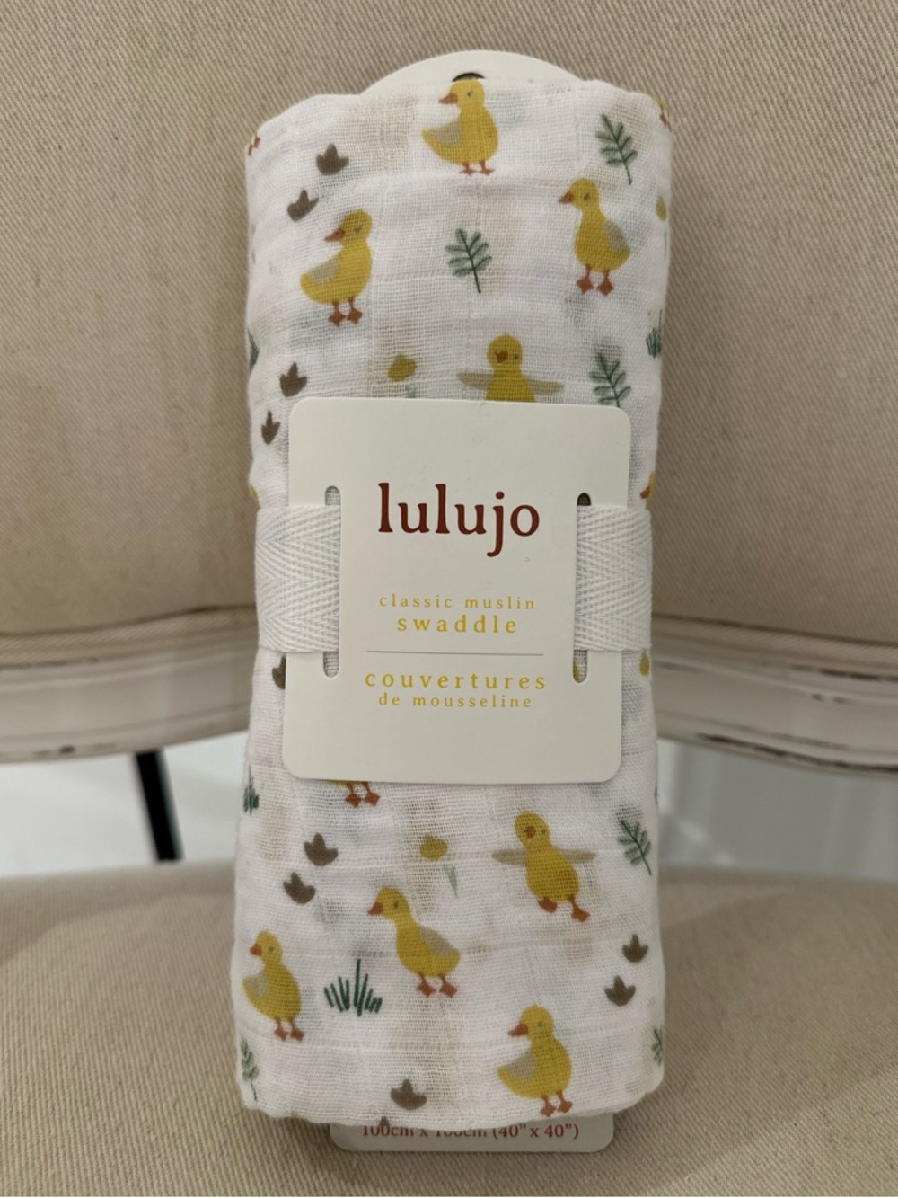 NWT Lulujo Classic Cotton Muslin Swaddle Baby Blanket ~ Duck